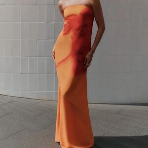 Meshki Amaya Strapless Chiffon Maxi Dress - Koi Orchid Print